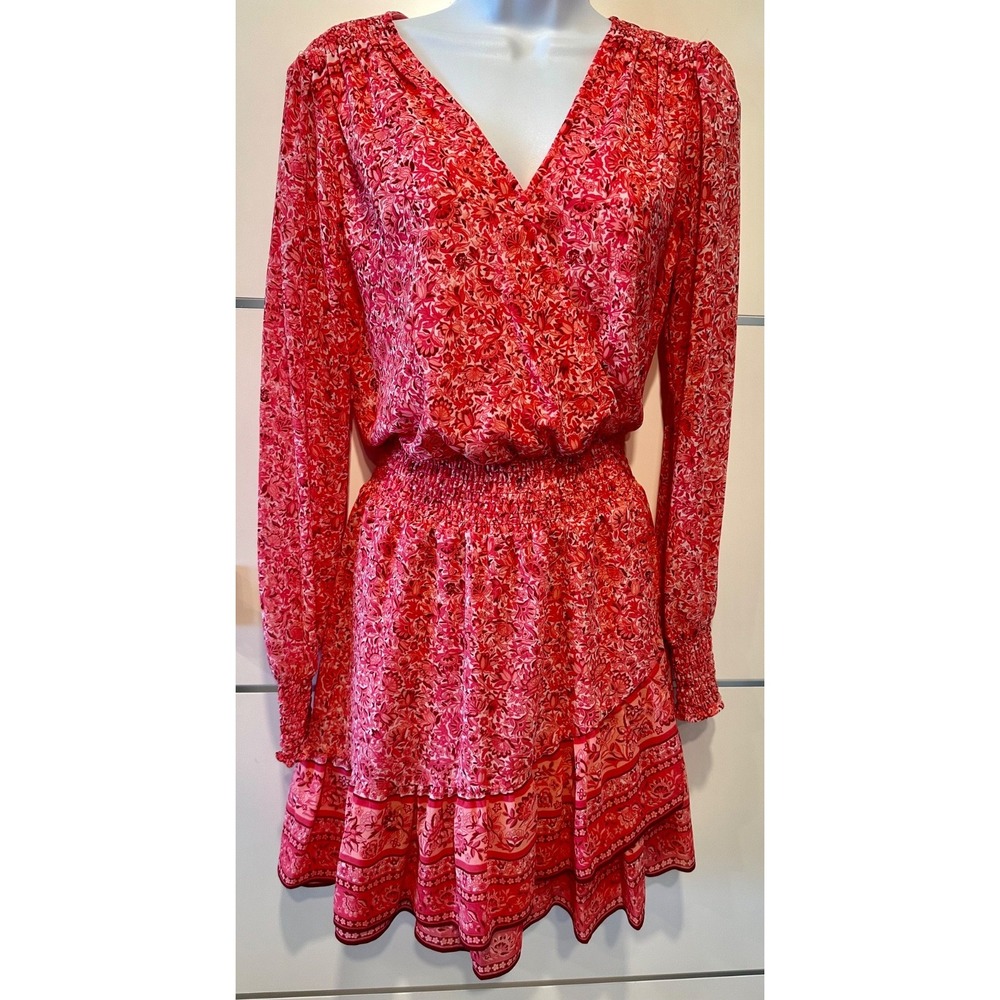 Michael Michael Kors Pink Floral Smocked Waist Dress Womens Medium Boho - Picture 2 of 15